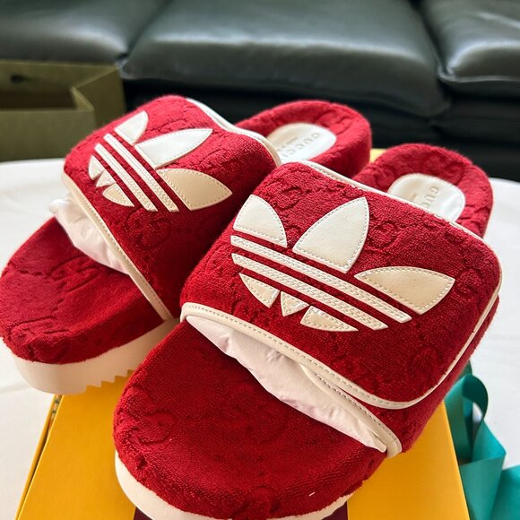 NWT women's GUCCI adidas x GUCCI GG Platform Sandal 702398 size42 - Picture 1 of 6